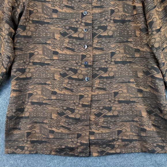 Chico's Design Womens Top Button Up Shirt Actual 24W 32L Embroidered Brown Black - Picture 8 of 12